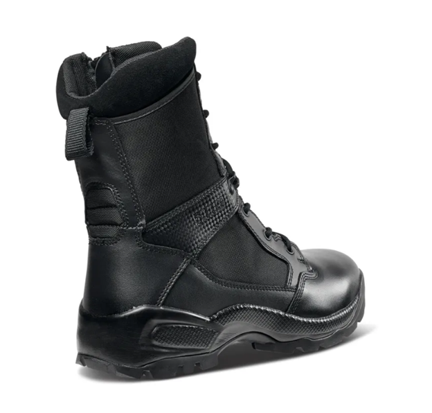 5.11 Tactical A.T.A.C.® 2.0 8-Inch Side Zip Boot – black tactical boot with leather toe, breathable tongue, and slip-resistant outsole for firefighters and EMS. (12391) | The Fire Center
