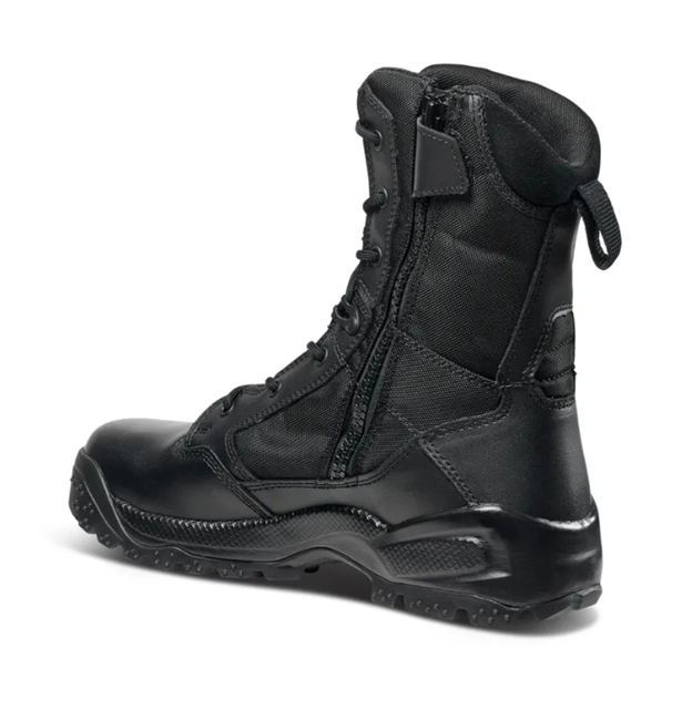 5.11 Tactical A.T.A.C.® 2.0 8-Inch Side Zip Boot – black tactical boot with leather toe, breathable tongue, and slip-resistant outsole for firefighters and EMS. (12391) | The Fire Center