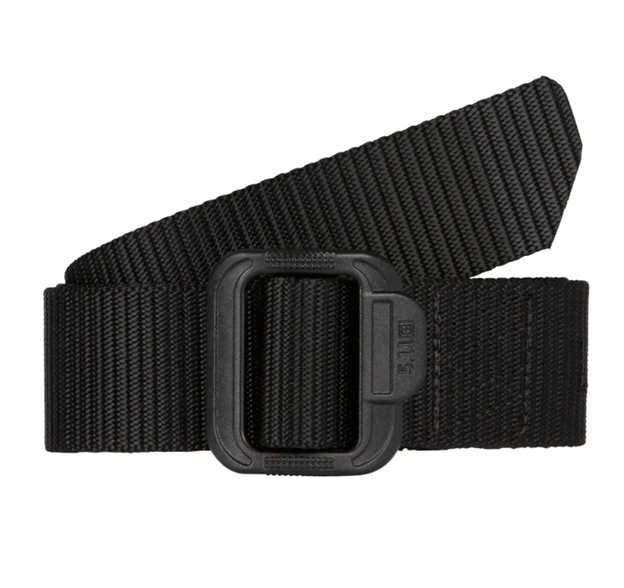 5.11 TDU 1.5โ Tactical Belt in black with non-metallic buckle and reinforced nylon webbing (5955) | The Fire Center