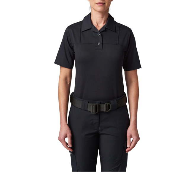 Front view of 5.11 Women's Stryke PDU Twill Rapid Shirt in black, showing Flex-Tac® twill upper and short sleeves (61046) | The Fire Center