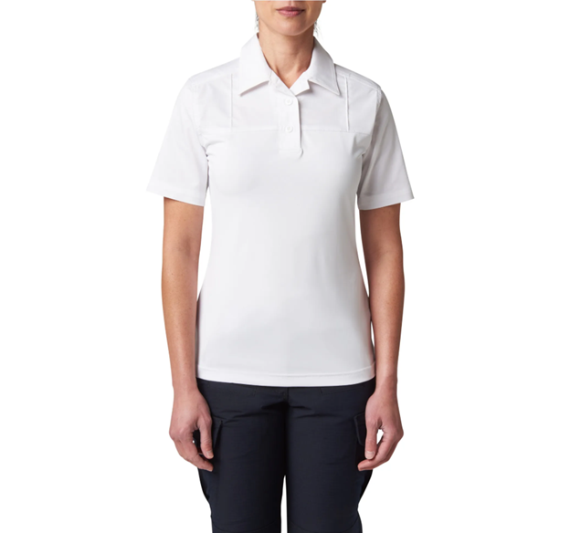 Front view of 5.11 Women's Stryke PDU Twill Rapid Shirt in black, showing Flex-Tac® twill upper and short sleeves (61046) | The Fire Center