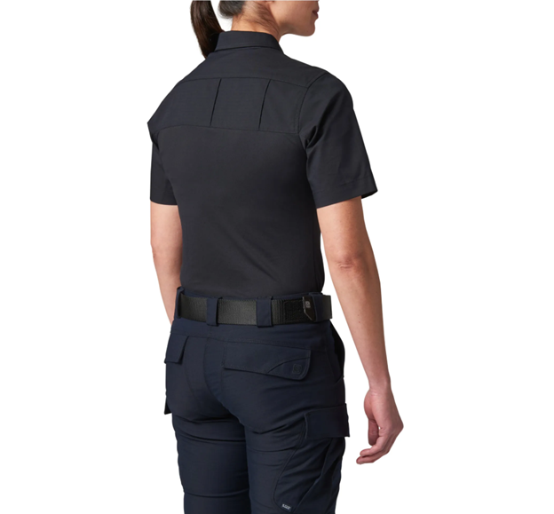 Back view showing dual-fabric construction and breathable jersey lower panel for moisture-wicking comfort. 5.11 (61047) | The Fire Center
