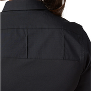 Back view showing dual-fabric construction and breathable jersey lower panel for moisture-wicking comfort. 5.11 (61047) | The Fire Center