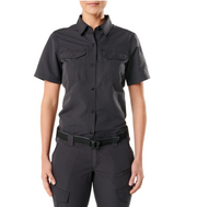 Front view of 5.11 Women’s Fast-Tac Short Sleeve Shirt showing chest pockets and button-down collar. (61314) | The Fire Center