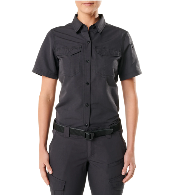 Front view of 5.11 Women’s Fast-Tac Short Sleeve Shirt showing chest pockets and button-down collar. (61314) | The Fire Center