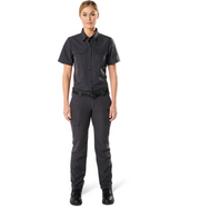 Front view of 5.11 Women’s Fast-Tac Short Sleeve Shirt showing chest pockets and button-down collar. (61314) | The Fire Center