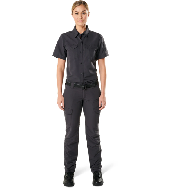 Front view of 5.11 Women’s Fast-Tac Short Sleeve Shirt showing chest pockets and button-down collar. (61314) | The Fire Center