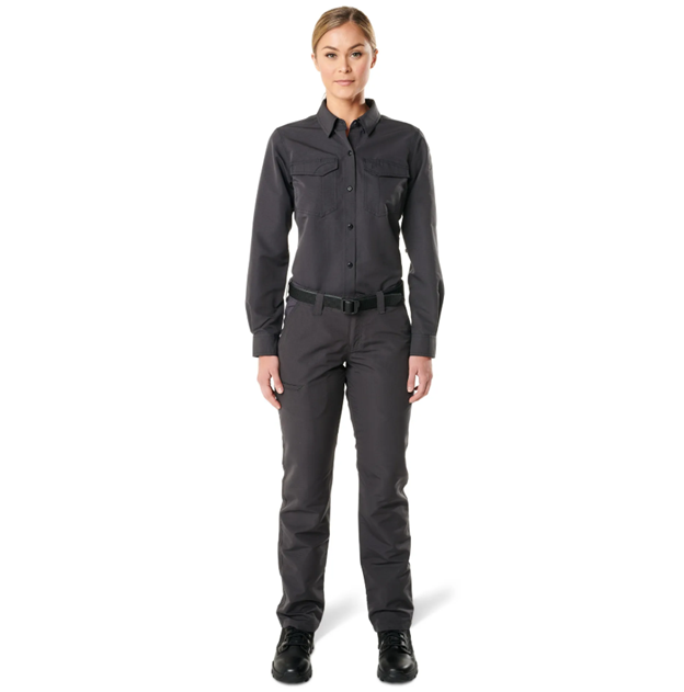 Front view of 5.11 Women’s Fast-Tac Long Sleeve Shirt showing chest pockets and button-down collar. (62388) | The Fire Center