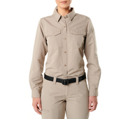 Front view of 5.11 Women’s Fast-Tac Long Sleeve Shirt showing chest pockets and button-down collar. (62388) | The Fire Center