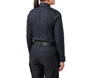 5.11 Women’s Stryke PDU Twill Class B Long Sleeve Shirt (62425) Rear view highlighting five sewn-in creases and shirt-tail hem. | The Fire Center