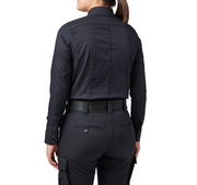 5.11 Women’s Stryke PDU Twill Class B Long Sleeve Shirt (62425) Rear view highlighting five sewn-in creases and shirt-tail hem. | The Fire Center