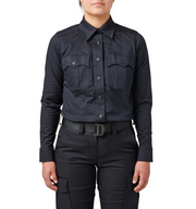 Front view of 5.11 Women’s Stryke PDU Twill Class B Long Sleeve Shirt showing uniform creases and scalloped chest pockets. (62425) | The Fire Center