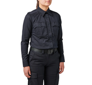 Front view of 5.11 Women’s Stryke PDU Twill Class B Long Sleeve Shirt showing uniform creases and scalloped chest pockets. (62425)
