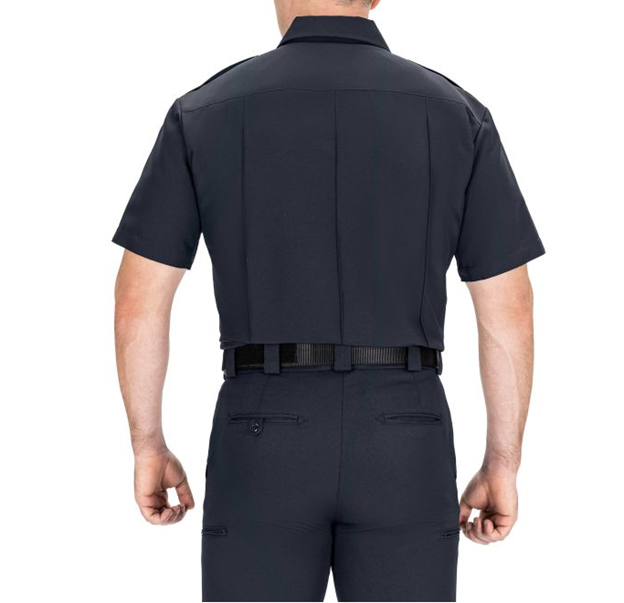 Firefighter wearing Blauer SuperShirt with mic tab| The Fire Center