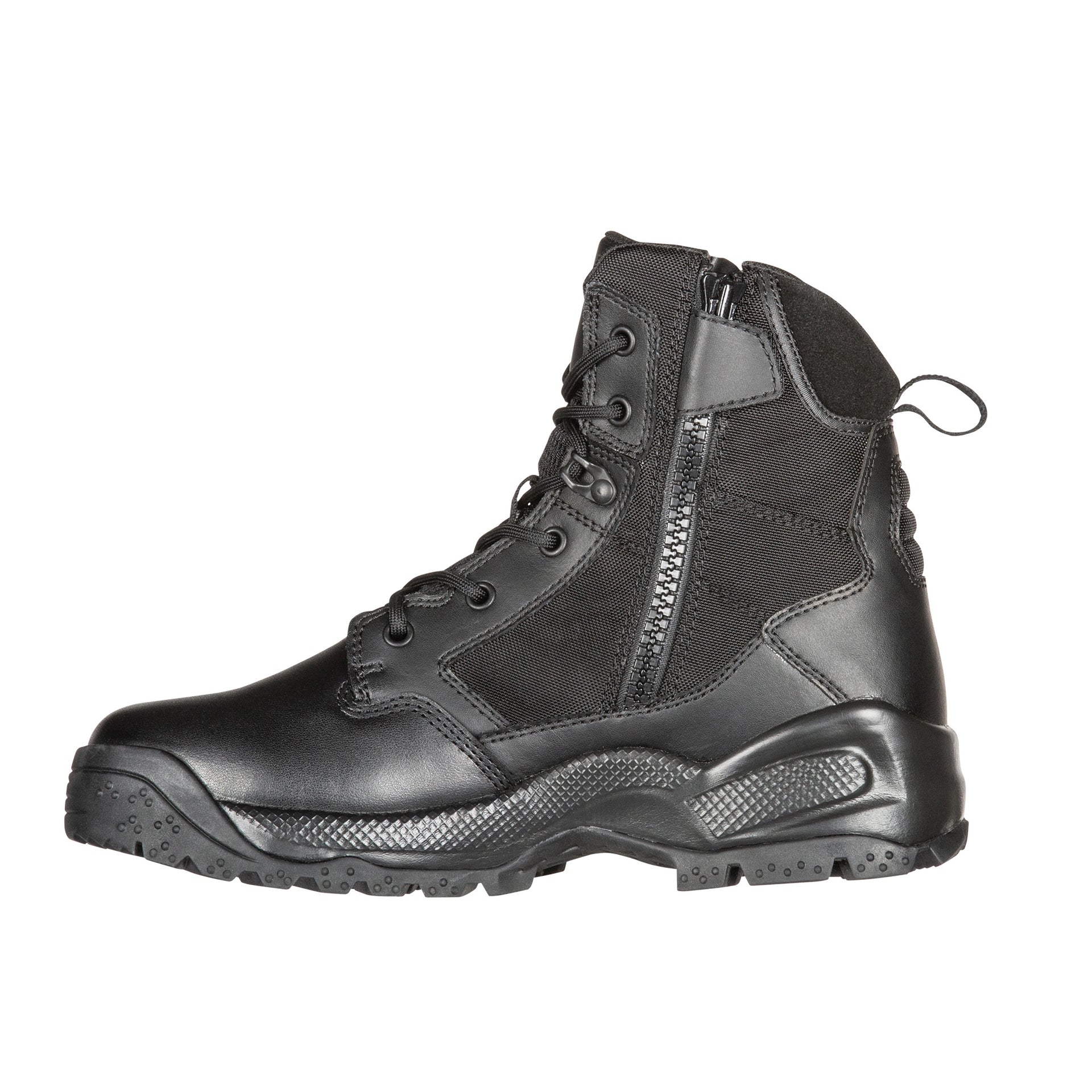 5.11 Tactical A.T.A.C.® 2.0 6-Inch Side Zip Boot – lightweight black tactical boot with suede toe, breathable tongue, and slip-resistant sole for law enforcement. (12394) | The Fire Center | Fuego Fire Center