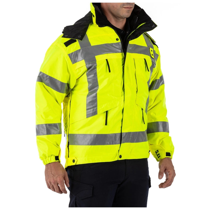 Quick-access side zippers on 5.11 High-Vis Parka for firearm draw and venting (48033)