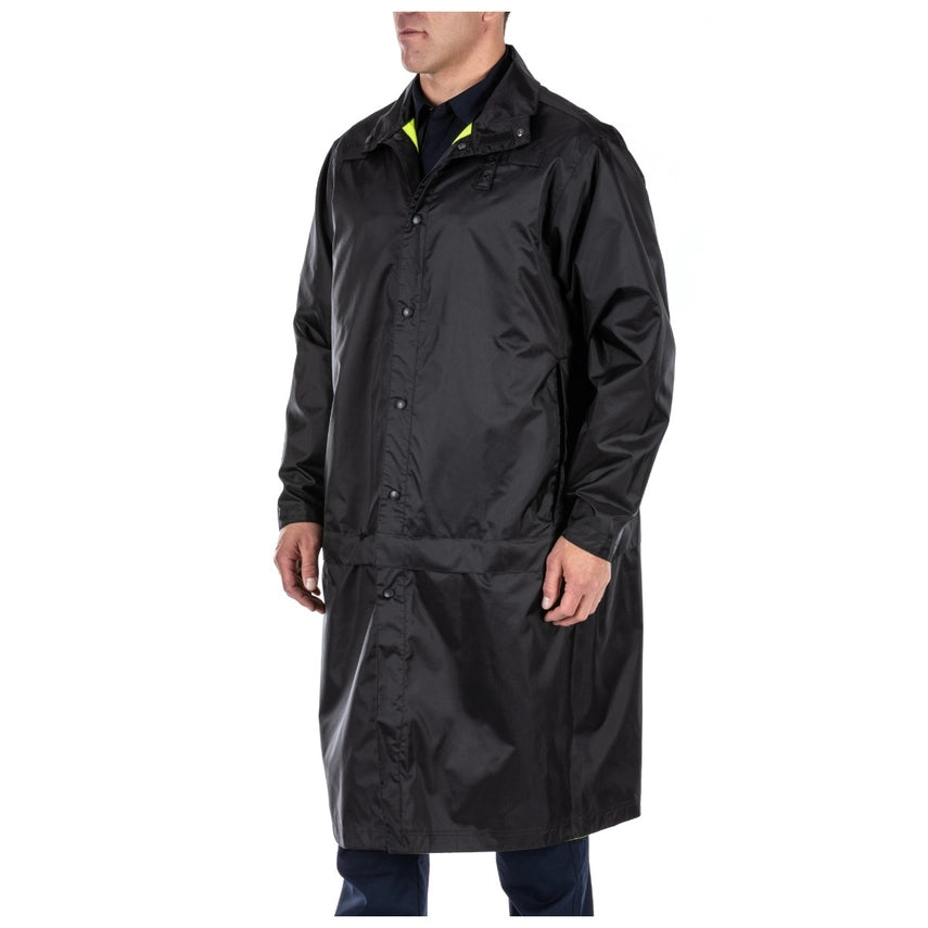 5.11 Tactical Reversible Hi-Vis Rain Coat (48125) | The Fire Center | The Fire Store | Store | REVERSIBLE HI-VIS RAIN COAT DETAILS Offering fully waterproof weather protection and ANSI/ISEA 107-2015 Type R & P, Class 3 visibility for night time or low light environments, the Long Reversible High Vis Rain Coat is a great value for patrol officers.