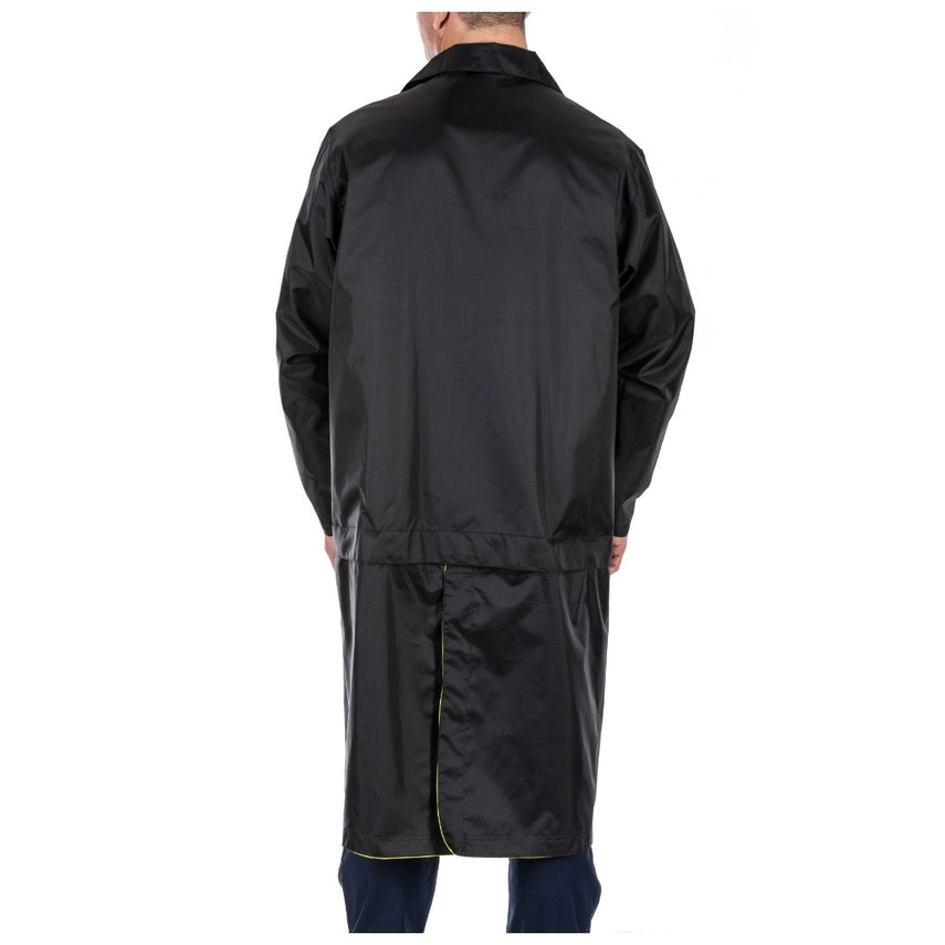 Reversible side of 5.11 Rain Coat in black – standard patrol appearance with pass-through pockets and badge tab (48125) | The Fire Center