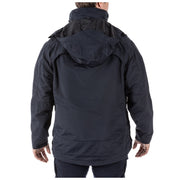 Back of 5.11 Bristol Parka showing adjustable hood rolled into collar and waterproof finish (48152) | The Fire Center