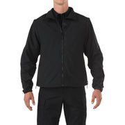 5.11 Tactical Valiant Softshell Jacket – wind-resistant bonded polyester with tricot-lined pockets and sidearm access (48167) | The Fire Center | Fuego Fire Center