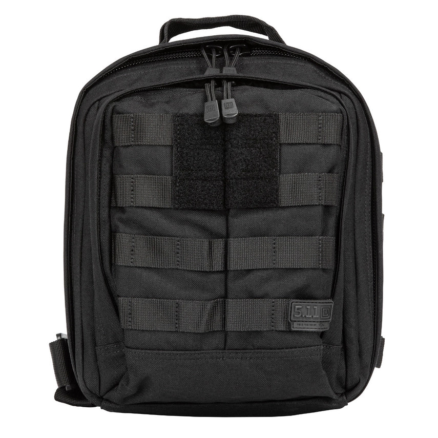 Front view of 5.11 Tactical MOAB™ 6 Sling Pack showing MOLLE webbing and patch panel (56963) | The Fire Center