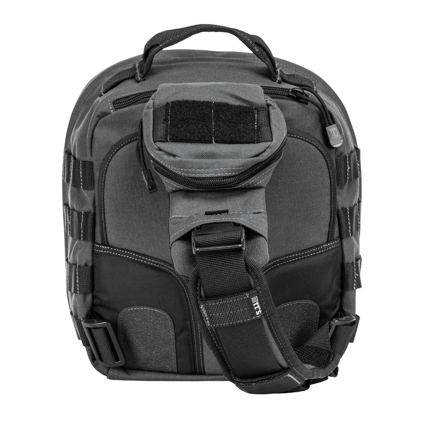 Front view of 5.11 Tactical MOAB™ 6 Sling Pack showing MOLLE webbing and patch panel (56963) | The Fire Center