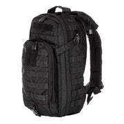 5.11 Tactical Rush Moab™ 10 Sling Pack 18L (56964) | The Fire Center | The Fire Store | Store | Part of the Rush Backpack series, the MOAB 10 is fully ambidextrous, high-performance sling pack loaded with tactical CCW utility. DIMENSIONS Main Compartment - 18.25" H x 9" L x 7.25" DFront pocket - 12.5” H x 8” L x 2” DTotal Capacity - 1,093cubic inch / 18-literWeight - 2.6 lbs