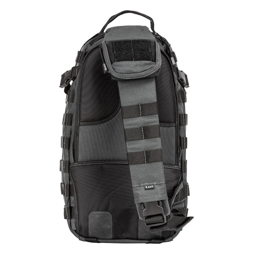 5.11 Tactical Rush Moab™ 10 Sling Pack 18L (56964) | The Fire Center | The Fire Store | Store | Part of the Rush Backpack series, the MOAB 10 is fully ambidextrous, high-performance sling pack loaded with tactical CCW utility. DIMENSIONS Main Compartment - 18.25" H x 9" L x 7.25" DFront pocket - 12.5” H x 8” L x 2” DTotal Capacity - 1,093cubic inch / 18-literWeight - 2.6 lbs