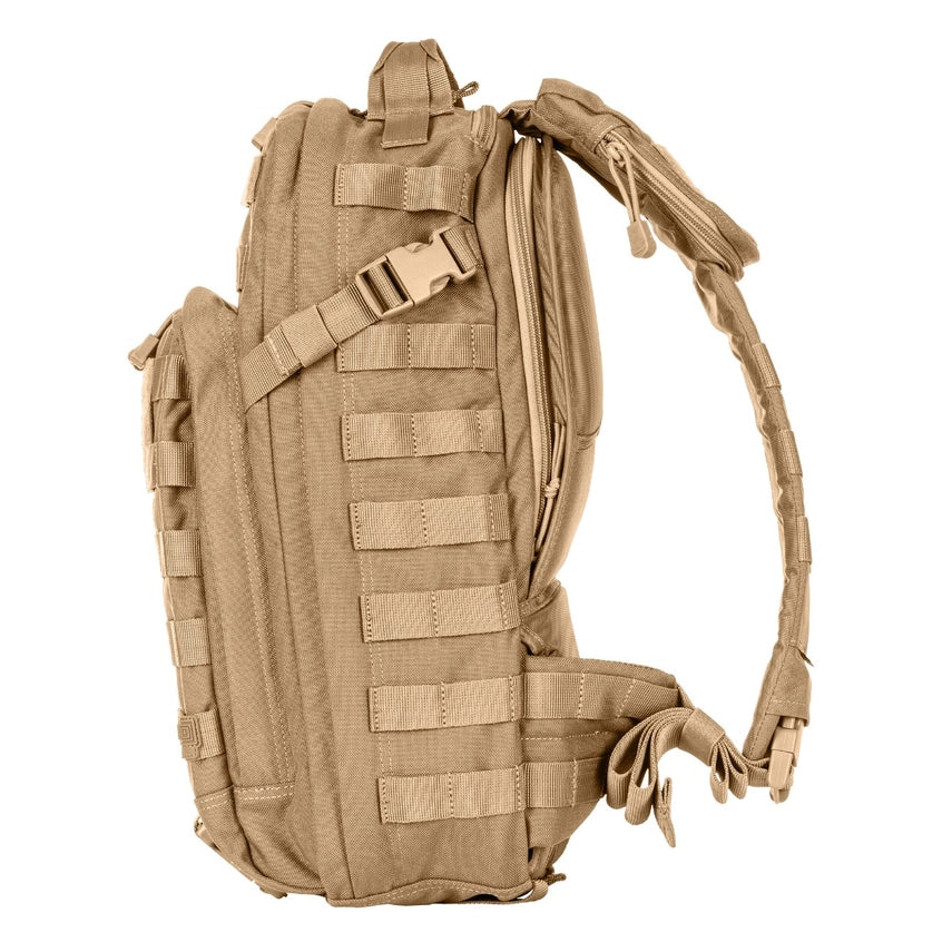 5.11 Tactical Rush Moab™ 10 Sling Pack 18L (56964) | The Fire Center | The Fire Store | Store | Part of the Rush Backpack series, the MOAB 10 is fully ambidextrous, high-performance sling pack loaded with tactical CCW utility. DIMENSIONS Main Compartment - 18.25" H x 9" L x 7.25" DFront pocket - 12.5” H x 8” L x 2” DTotal Capacity - 1,093cubic inch / 18-literWeight - 2.6 lbs