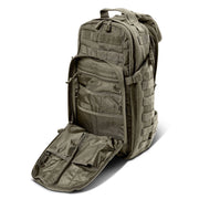 5.11 Tactical Rush Moab™ 10 Sling Pack 18L (56964) | The Fire Center | The Fire Store | Store | Part of the Rush Backpack series, the MOAB 10 is fully ambidextrous, high-performance sling pack loaded with tactical CCW utility. DIMENSIONS Main Compartment - 18.25" H x 9" L x 7.25" DFront pocket - 12.5” H x 8” L x 2” DTotal Capacity - 1,093cubic inch / 18-literWeight - 2.6 lbs