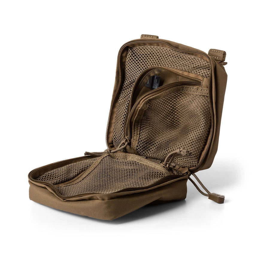5.11 Tactical 6X6 Med Pouch Open pouch showing internal mesh pockets with EMT gear (58715) | The Fire Center