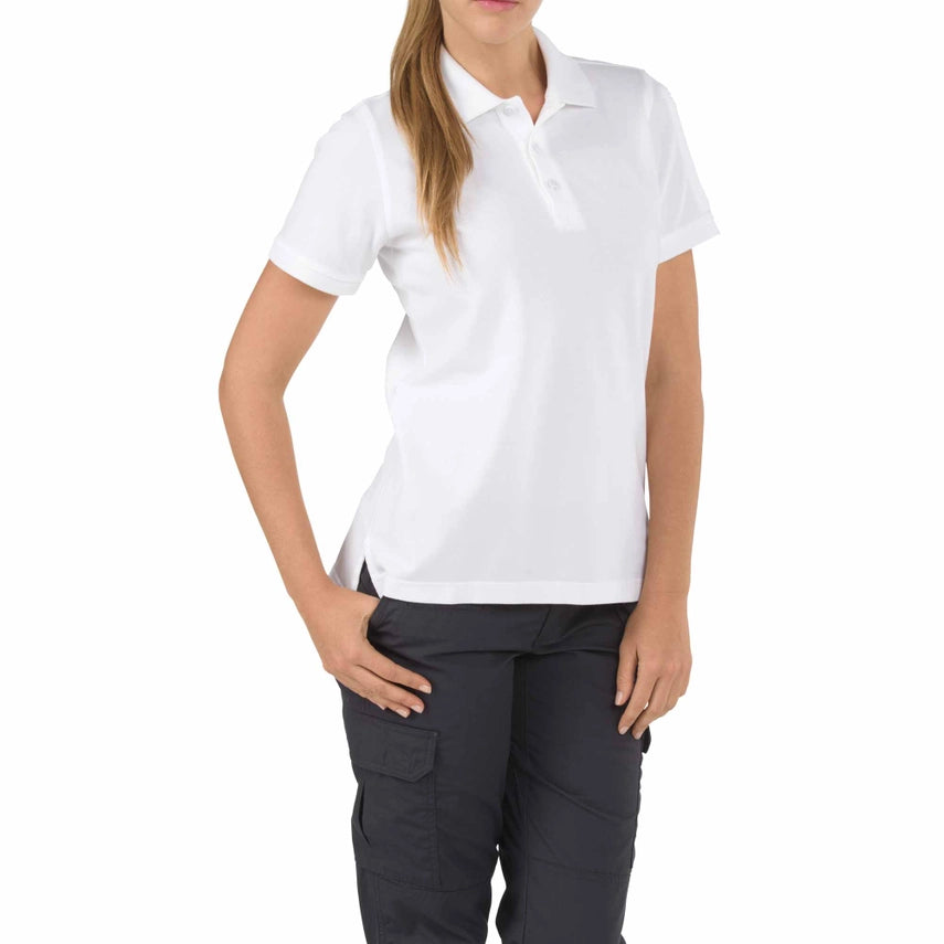 5.11 Tactical Women's Professional Short Sleeve Polo (61166) | The Fire Center | Front view of 5.11 Women’s Professional Short Sleeve Polo showing no-roll collar and three-button placket.