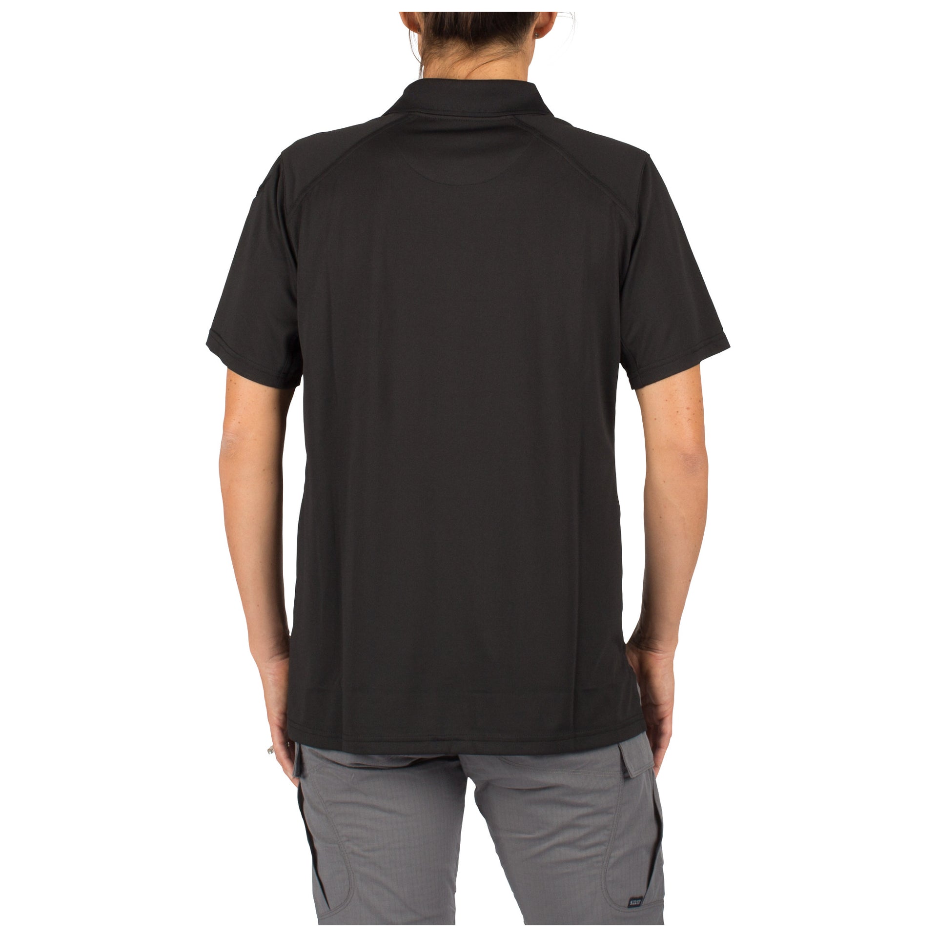Rear view highlighting breathable polyester fabric and athletic cut. 5.11 Tactical Women’s Helios Short Sleeve Polo (61305) | The Fire Center