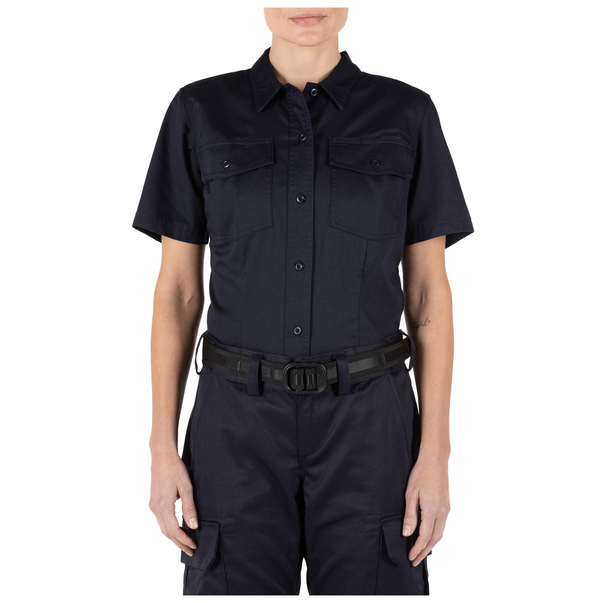 5.11 Tactical Women's Company Short Sleeve Shirt (61321) | The Fire Center | Fuego Fire Center | Front view of 5.11 Tactical Women’s Company Short Sleeve Shirt showing structured collar and classic fit.