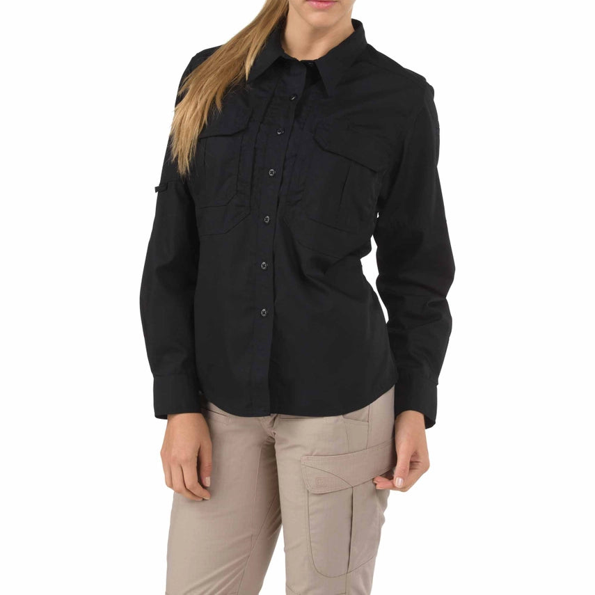 5.11 Tactical Women's Taclite® Pro Long Sleeve Shirt (62070) | The Fire Center | Front view of 5.11 Women’s Taclite Pro Long Sleeve Shirt showing tactical pocket layout and structured collar.