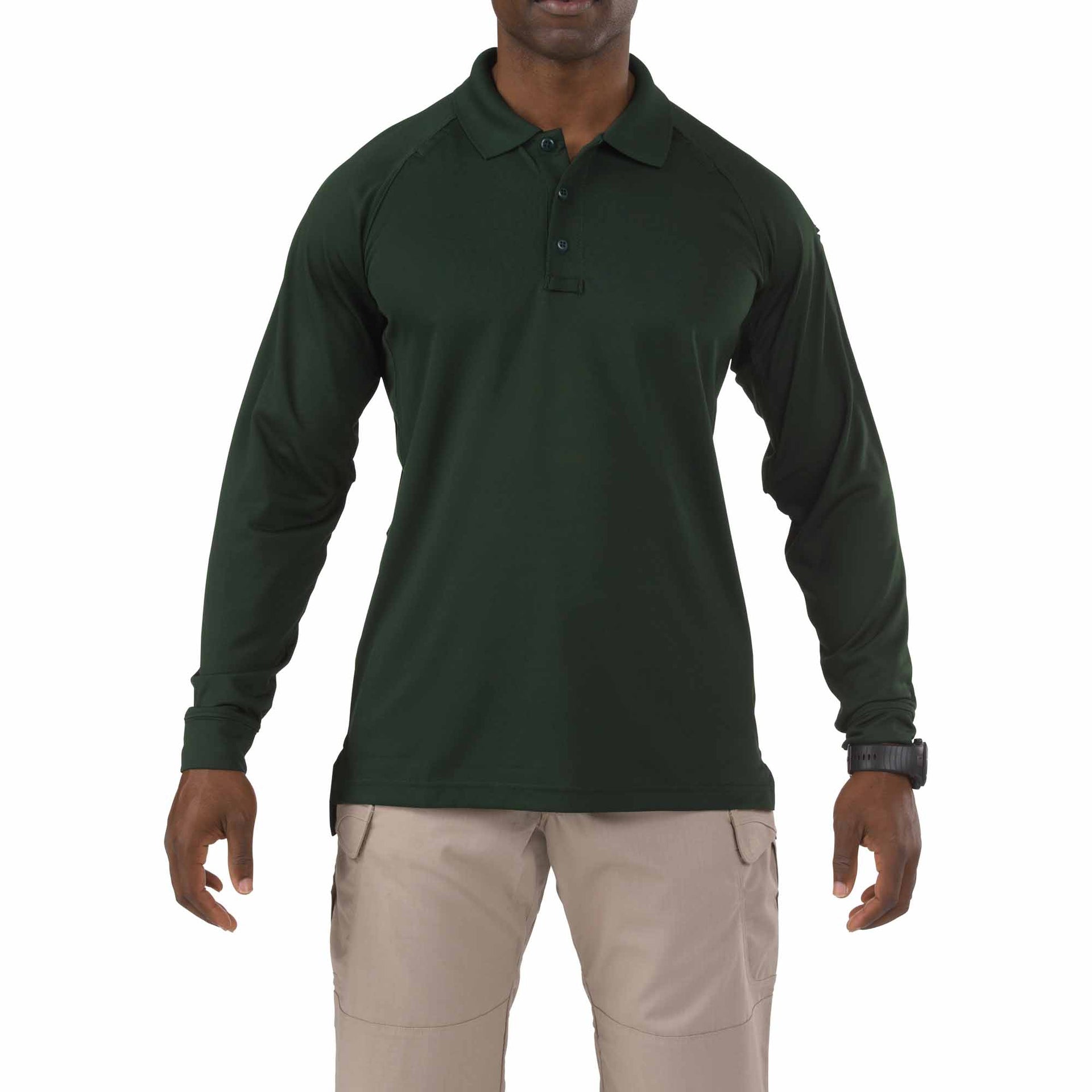 5.11 Tactical Performance Long Sleeve Polo (72049) | The Fire Center | Fuego Fire Center | Firefighter Gear | Made of jersey-knit 100% polyester fabric, the Performance Polo is wrinkle and shrink-resistant, snag-resistant, anti-odor, and has a stay-flat, no-roll collar.