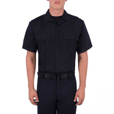 Blauer short sleeve wool blend shirt with banded collar and military creases (8460)  | The Fire Center | Fuego Fire Center