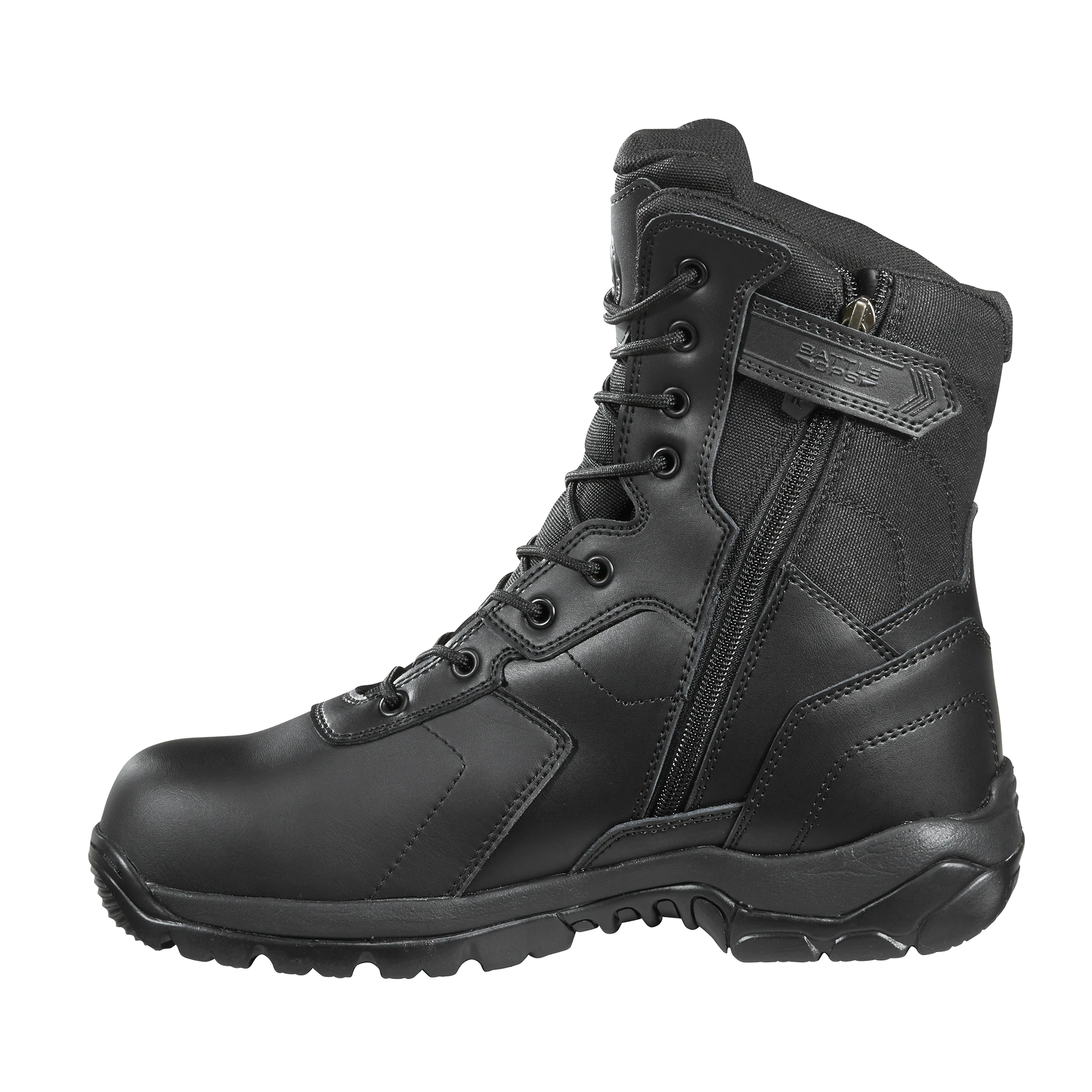 Black Diamond Boots Battle Ops 8-inch Side Zip Tactical Boot | The Fire Center | The Fire Store | Store | Fuego Fire Center | Firefighter Gear | Our men's waterproof tactical boot is light and flexible. The EVA mid-sole provides shock absorbing comfort while the fiberglass shank offers support and torsional rigidity. The Battle Ops durable rubber outsole delivers slip resistant traction for any terrain and our removable custom fit footbed provides all day comfort