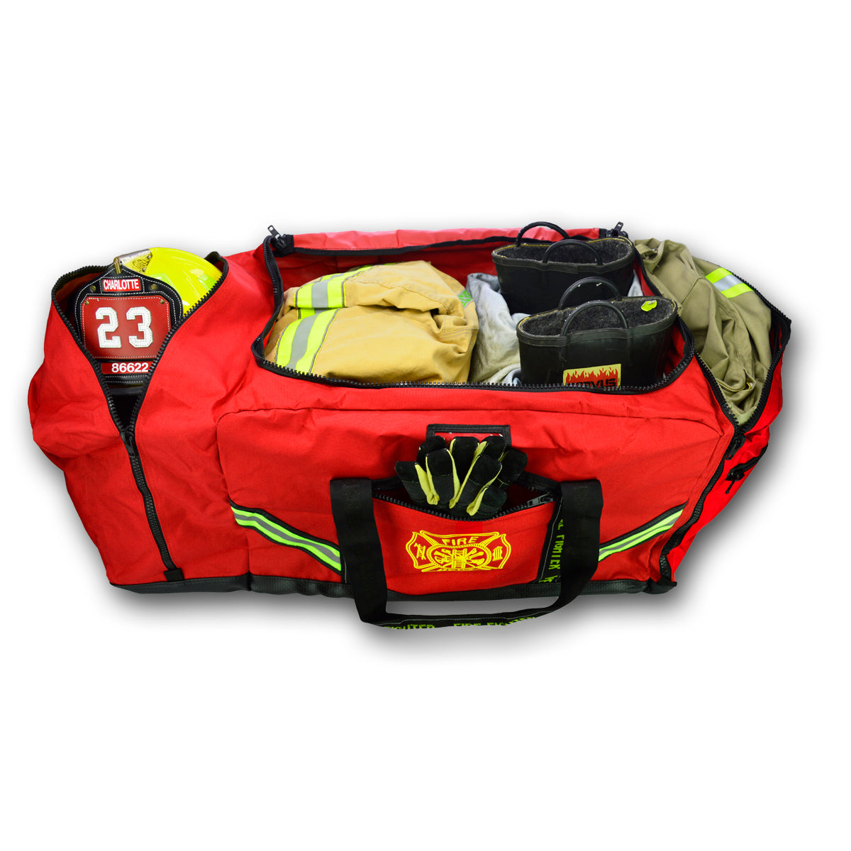 Lightning x Fireman Premium 3XL Firefighter Rescue Step-In Turnout Fire Gear Bag w/ Shoulder Strap & Helmet Pocket (Red)
