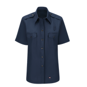 Workrite Women's Short Sleeve Classic Fire Chief Shirt (FSC3) | The Fire Center | Fuego Fire Center | Store | FIREFIGHTER GEAR | This short sleeve button front women's fire chief shirt has a badge tab with metal eyelets and decorative epaulets. This classic silhouette features a double-needle topstitching on the front placket and spade chest pockets and flaps with hook-and-loop closures for secure storage.