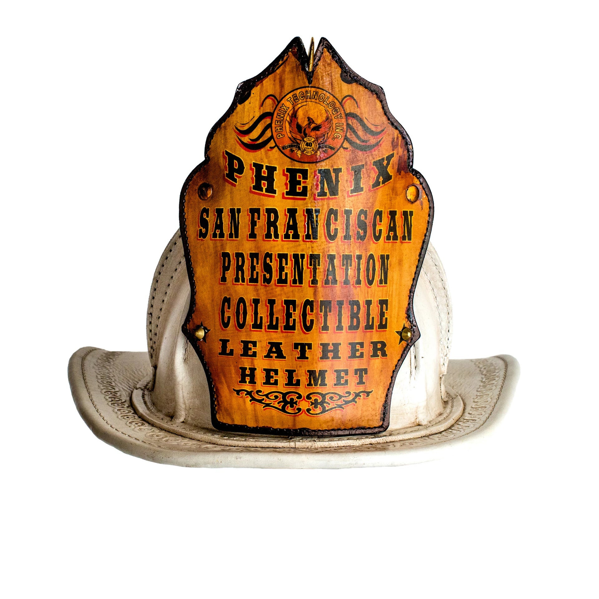 Phenix Leather Collectibles- The San Franciscan | The Fire Center | Fuego Fire Center | Store | FIREFIGHTER GEAR | FREE SHIPPING | With the same quality and attention to detail you would expect from our fire helmets we bring you our custom presentation leather helmet.  These helmets make wonderful presentation pieces and can be customized with your logo, creed, motto, etc.