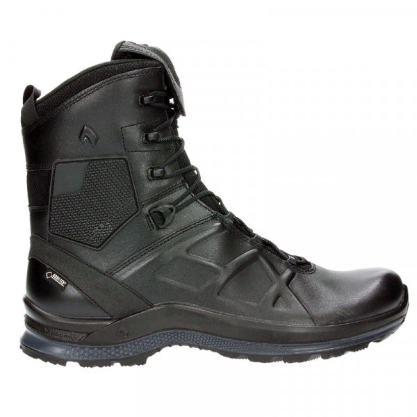 HAIX Black Eagle Tactical 2.0 GTX High (340003)  "HAIX Black Eagle Tactical 2.0 GTX High" Boot height in inches 8 inches Color Black Conductivity Anti-static Fastener 2 zone lacing Gender Male Inner liner GORE-TEX® Item number 340003 Primary use Law enforcement Product type Factory firsts Safety toe