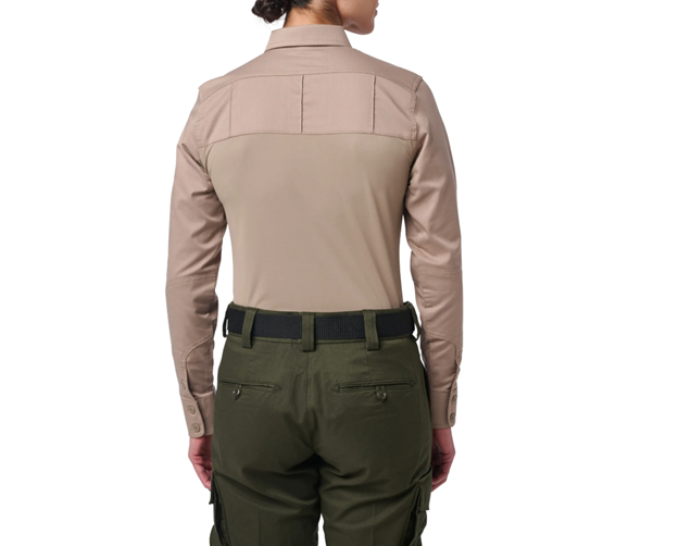 Rear view highlighting military creases and breathable underarm gusset design. 5.11 (62084)