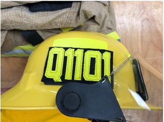 The Helmet & Company ID is 2" 3M Scotchlite letters set on black kevlar/nomex. You can request 2 to 5 letters. All you need is some contact glue, set the loop side on the helmet with the contact glue and set the hook side with the letters on top and you h