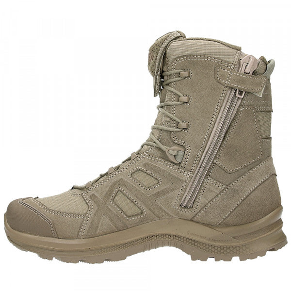HAIX Black eagle Athletic 2.0 VT High Side Zip Desert (330005) | Free Shipping | "HAIX Black Eagle Athletic 2.0 VT High Side Zip Desert" Boot height in inches 8 inches Color Fawn/beige Conductivity Anti-static Fastener 2 zone lacing, Side Zipper Gender Male Inner liner Textile Primary use Military Product type Factory firsts Safety toe No safety toe Shank TPU R3000 Sole 018