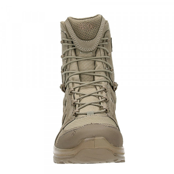 HAIX Black eagle Athletic 2.0 VT High Side Zip Desert (330005) | Free Shipping | "HAIX Black Eagle Athletic 2.0 VT High Side Zip Desert" Boot height in inches 8 inches Color Fawn/beige Conductivity Anti-static Fastener 2 zone lacing, Side Zipper Gender Male Inner liner Textile Primary use Military Product type Factory firsts Safety toe No safety toe Shank TPU R3000 Sole 018