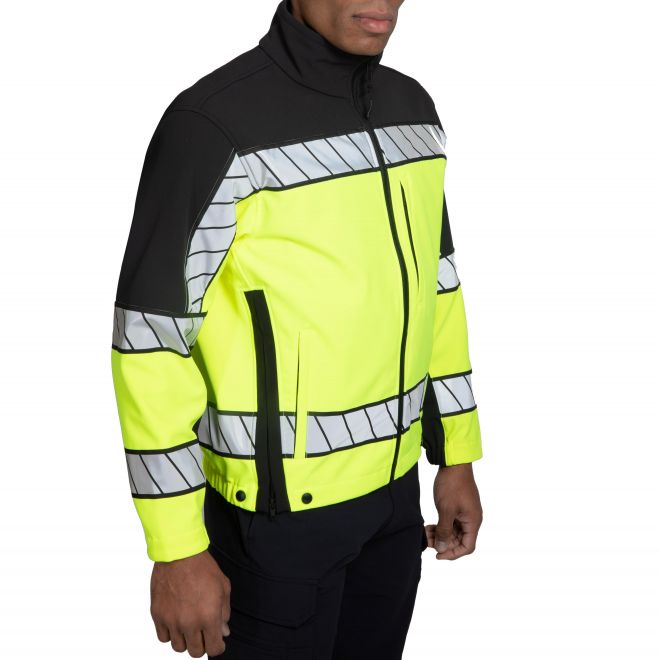 Blauer Colorblock Softshell Fleece Jacket (4670) | The Fire Center | Fuego Fire Center | Store | FIREFIGHTER GEAR | FREE SHIPPING | Water and wind resistant, hi visibility, and highly breathable indoors or out. Colorblock pattern provides excellent visibility during the day. Scotchlite™ comfort trim reflective trim is bright and strikingly visible at night. Yellow version certified to ANSI 107-2020 Type P Class 3. 