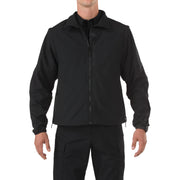 5.11 Tactical Valiant Softshell Jacket (48167) | The Fire Center | Fuego Fire Center | Ideal for light patrol duty wear, the Valiant Softshell Jacket is crafted from wind resistant bonded polyester fabric for superior protection against wind and rain.