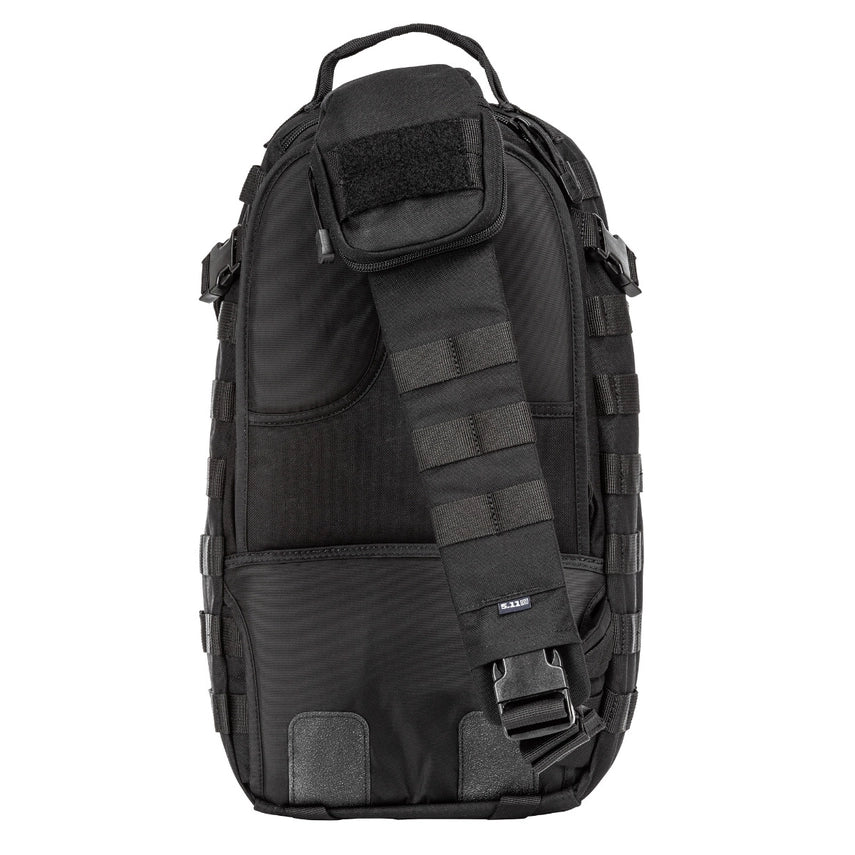 5.11 Tactical Rush Moab™ 10 Sling Pack 18L (56964) | The Fire Center | The Fire Store | Store | FREE SHIPPING | Part of the Rush Backpack series, the MOAB 10 is fully ambidextrous, high-performance sling pack loaded with tactical CCW utility. DIMENSIONS Main Compartment - 18.25" H x 9" L x 7.25" DFront pocket - 12.5” H x 8” L x 2” DTotal Capacity - 1,093cubic inch / 18-literWeight - 2.6 lbs