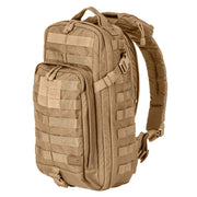 5.11 Tactical Rush Moab™ 10 Sling Pack 18L (56964) | The Fire Center | The Fire Store | Store | FREE SHIPPING | Part of the Rush Backpack series, the MOAB 10 is fully ambidextrous, high-performance sling pack loaded with tactical CCW utility. DIMENSIONS Main Compartment - 18.25" H x 9" L x 7.25" DFront pocket - 12.5” H x 8” L x 2” DTotal Capacity - 1,093cubic inch / 18-literWeight - 2.6 lbs